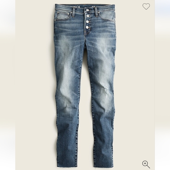 J. Crew 9" High Rise Toothpick Ankle Jean Hartley Distressed Raw Frayed Hem 28 - Picture 1 of 11